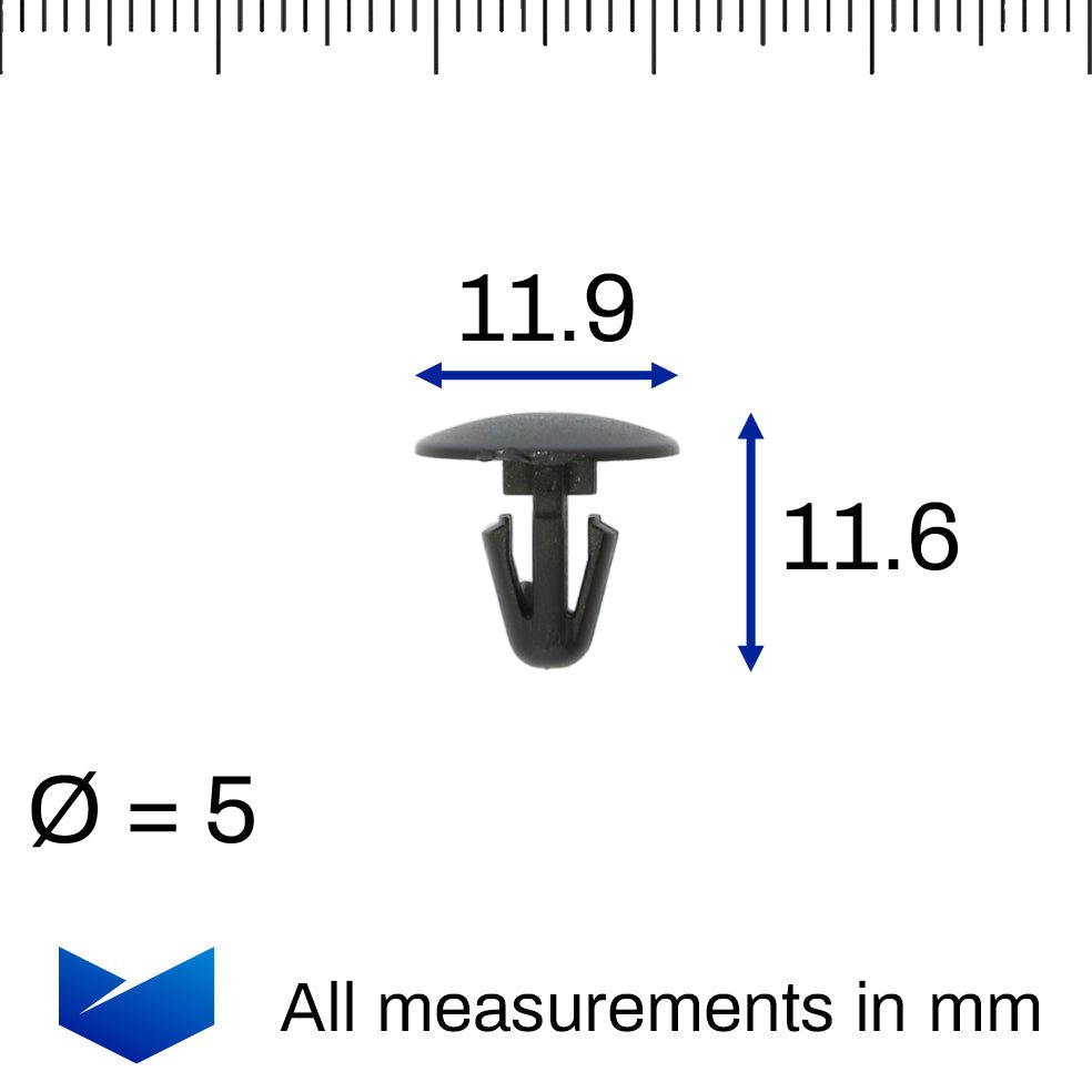 Button Clip, 5mm Hole, 12mm Head, Black - image 2