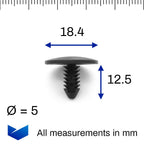 Fir Tree Clip, 5mm Hole, 18.4mm Head, Black - image 2