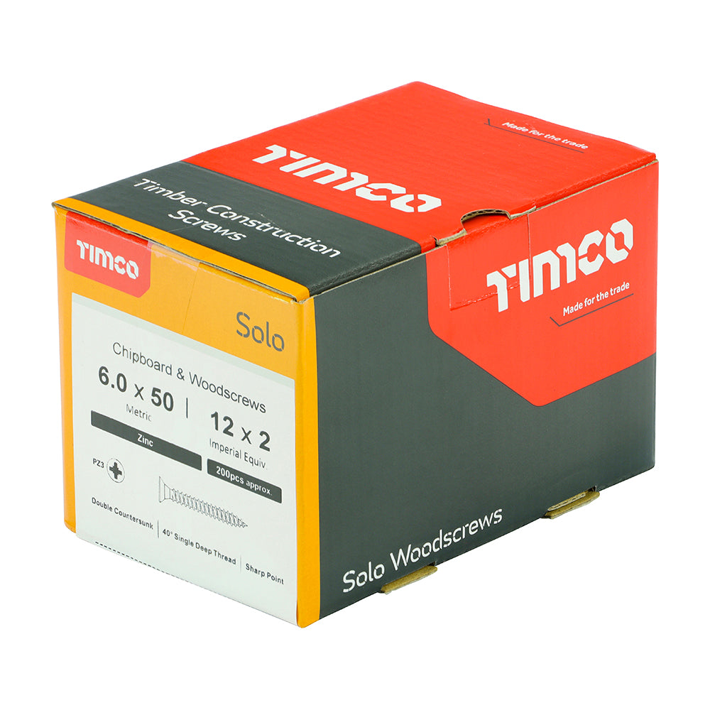 6.0 x 50 - Solo Woodscrew PZ3 CSK Zinc