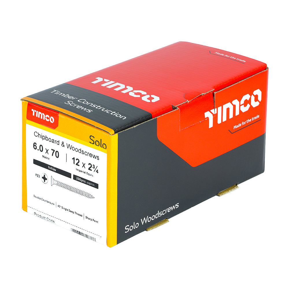 6.0 x 70 - Solo Woodscrew PZ3 CSK ZYP