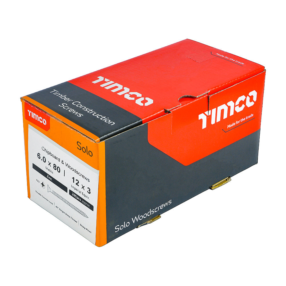 6.0 x 80 - Solo Woodscrew PZ3 CSK Zinc