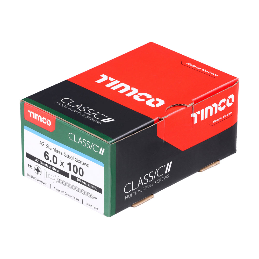 6.0 x 100 - Classic Screw PZ3 CSK A2 SS