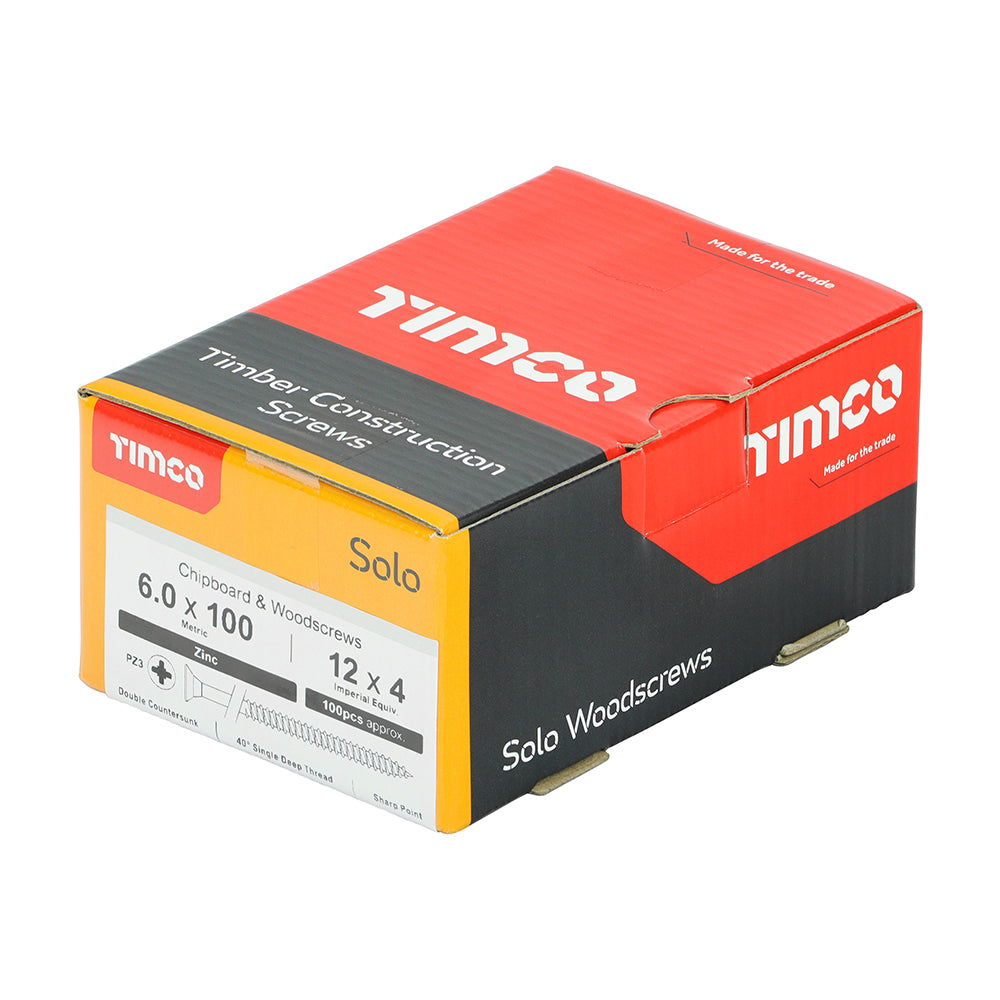 6.0 x 100 - Solo Woodscrew PZ3 CSK Zinc