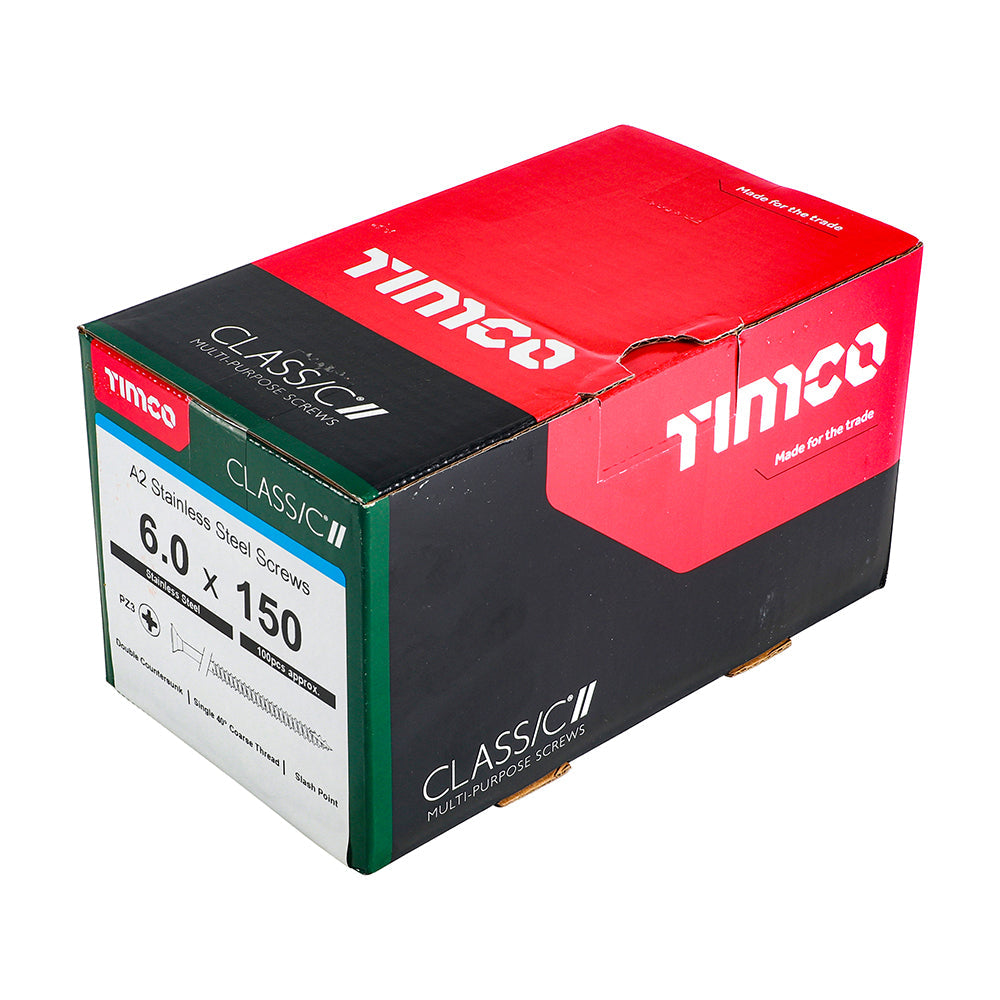 6.0 x 150 - Classic Screw PZ3 CSK A2 SS