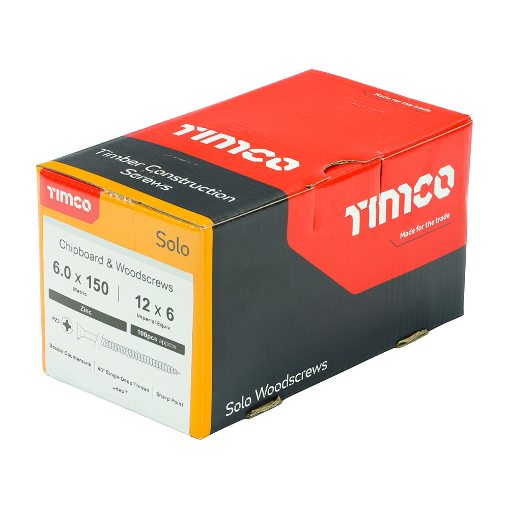 6.0 x 150 - Solo Woodscrew PZ3 CSK Zinc