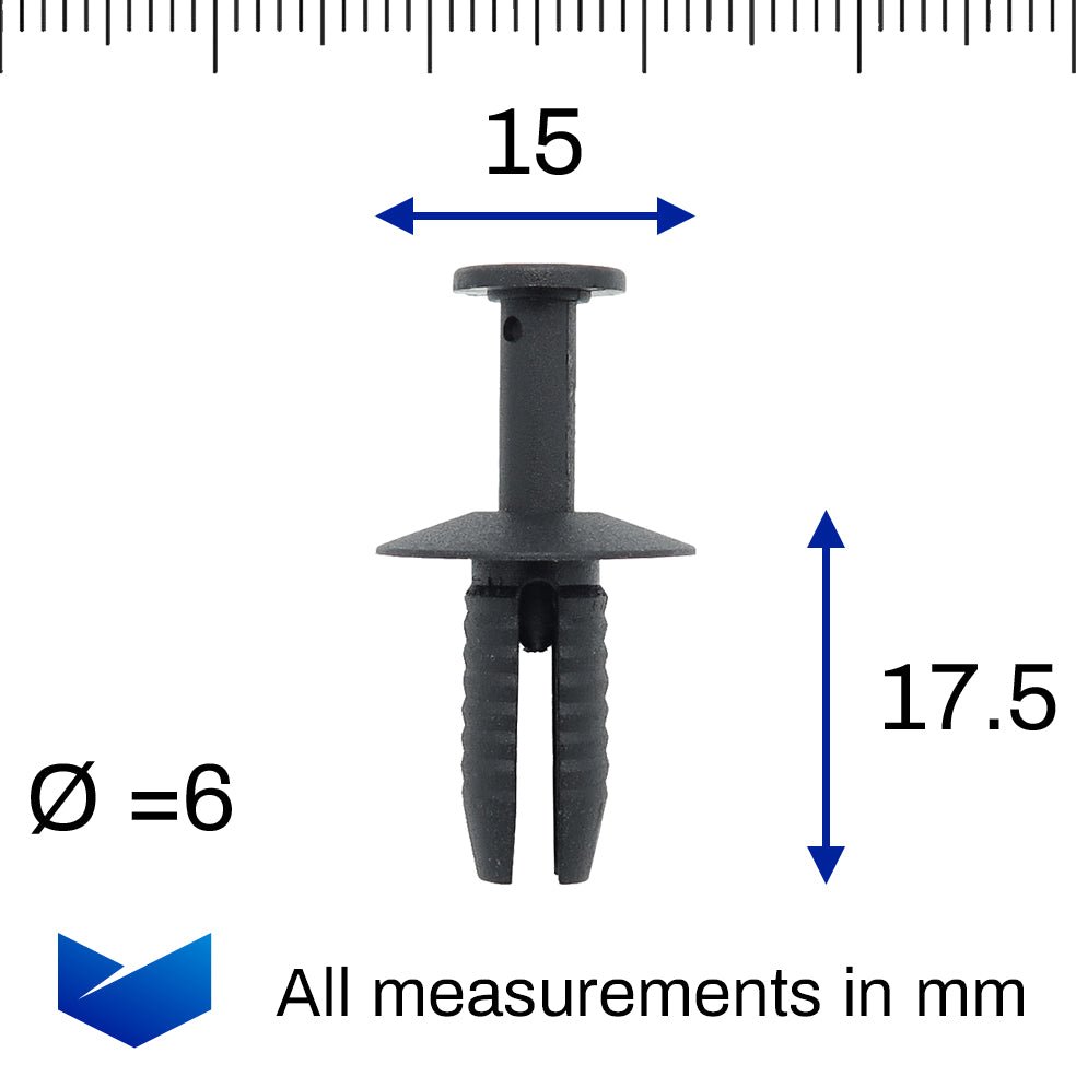 Push Fit Plastic Rivet, Black, 6mm Hole - image 2