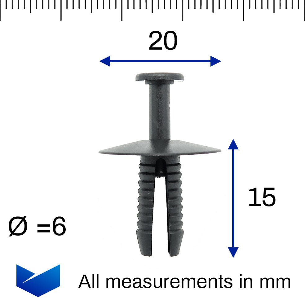 Push Fit Plastic Rivet, 6mm Hole, 20mm Collar, Black - image 2