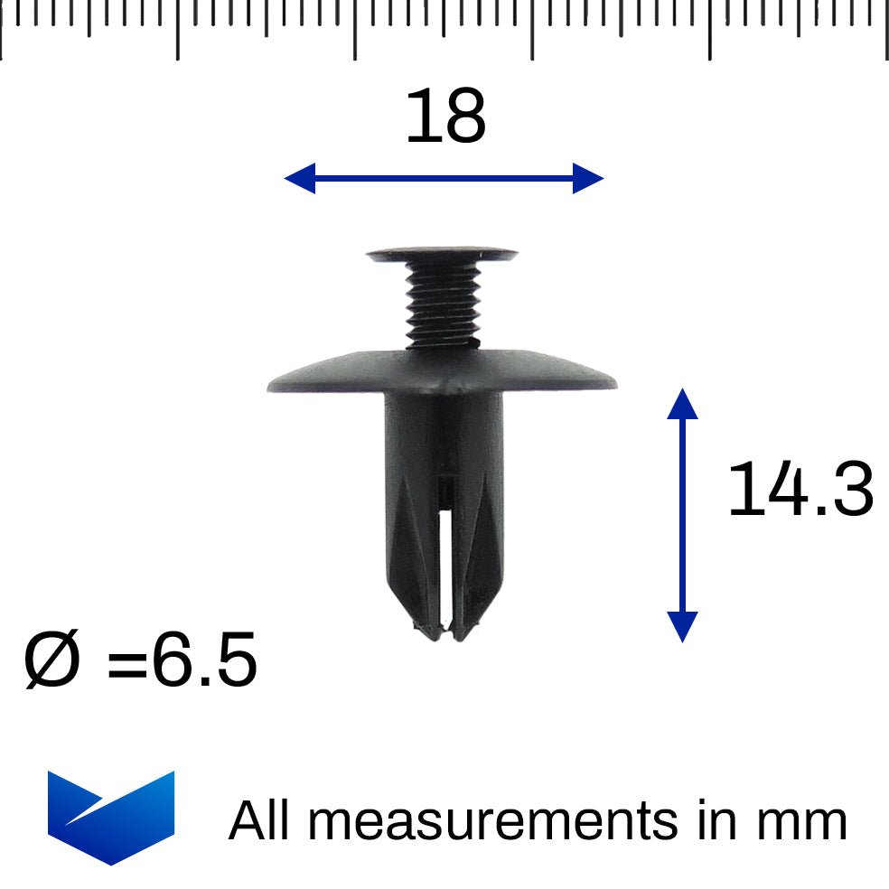 Screw Fit Plastic Rivet, 6mm Hole, 18mm Collar, Black - image 2