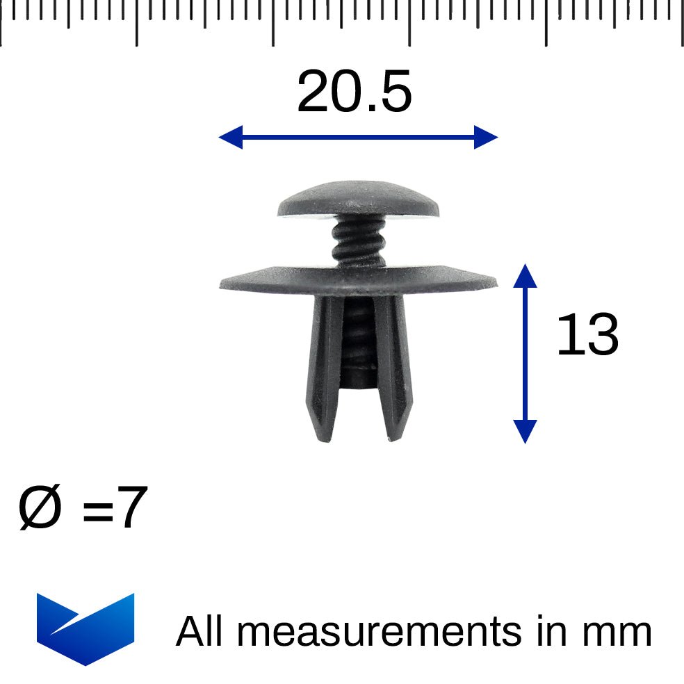 Screw Fit Plastic Rivet, 7mm Hole, 20mm Collar, Black - image 2