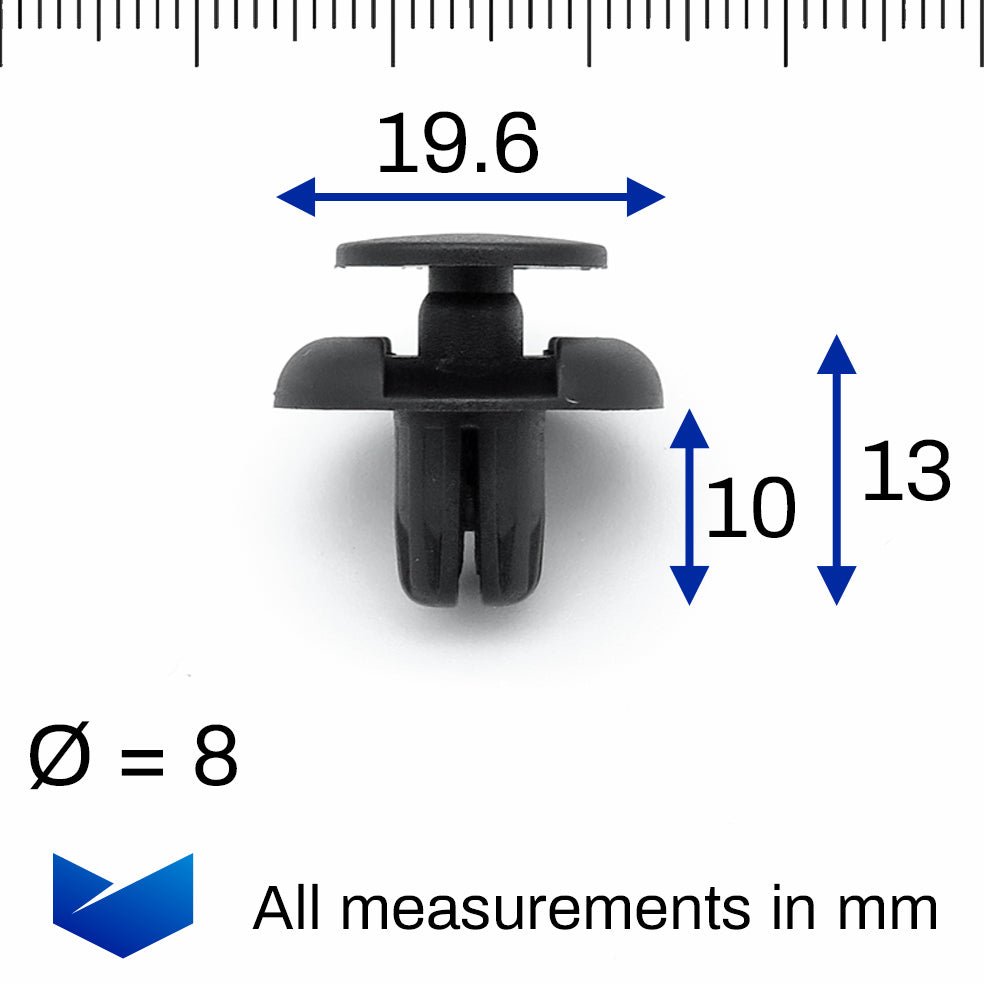 Push Fit Plastic Rivet, 8mm Hole, 20mm Collar, Black, - image 2