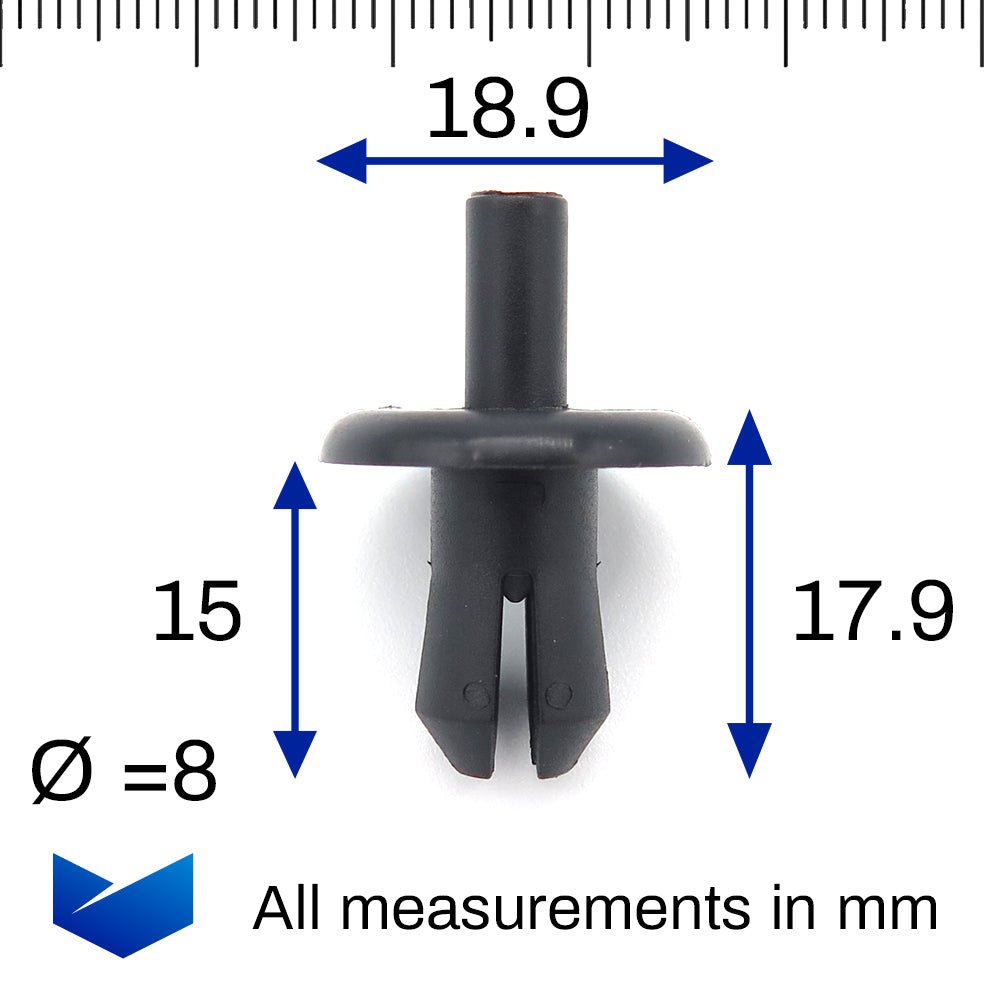 Push Fit Plastic Rivet, 8mm Hole, 19mm Collar, Black - image 2