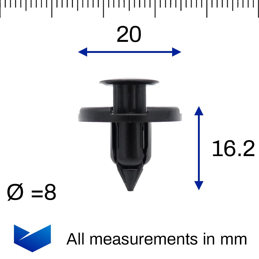 Push Fit Plastic Rivet, 8mm Hole, 20mm Collar, Black, Type A - image 2