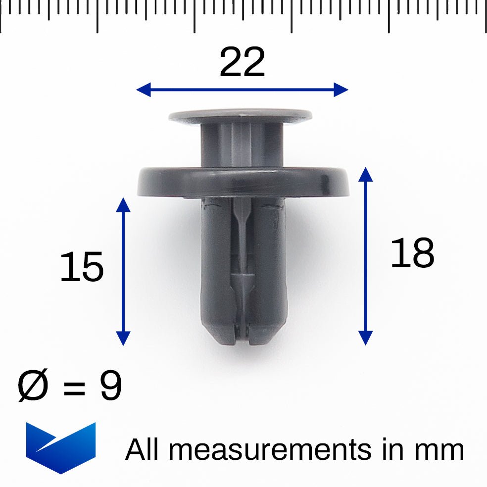 Push Fit Plastic Rivet, Black, Grey Centre Pin - image 2