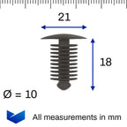 Fir Tree Trim Clip, 9-10mm Hole, 18mm Head, Black - image 2