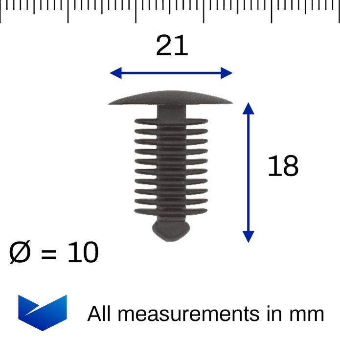 Fir Tree Trim Clip, 9-10mm Hole, 18mm Head, Black - image 2