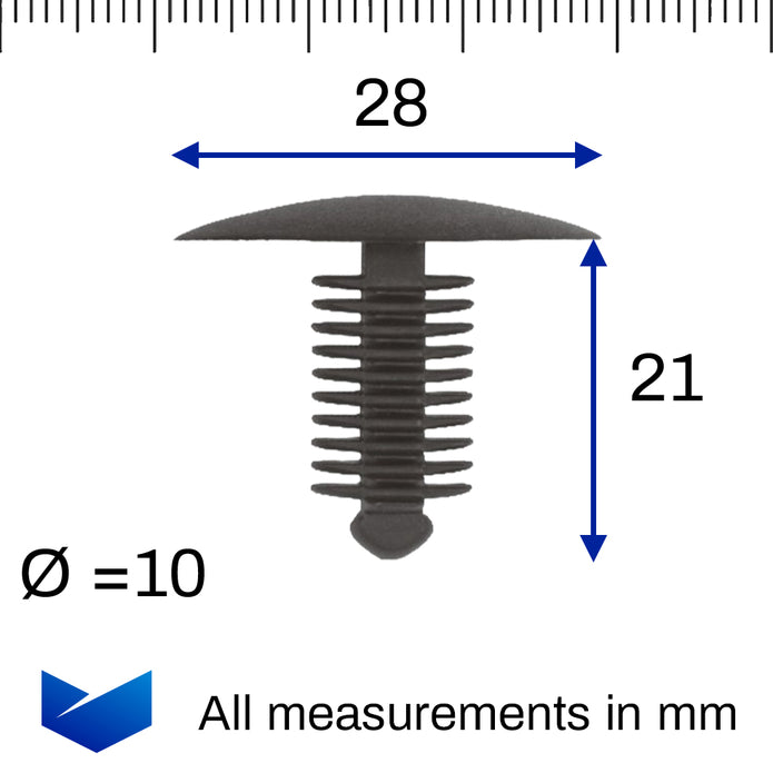 Fir Tree Trim Clip, 9-10mm Hole, 28mm Head, Black - image 2
