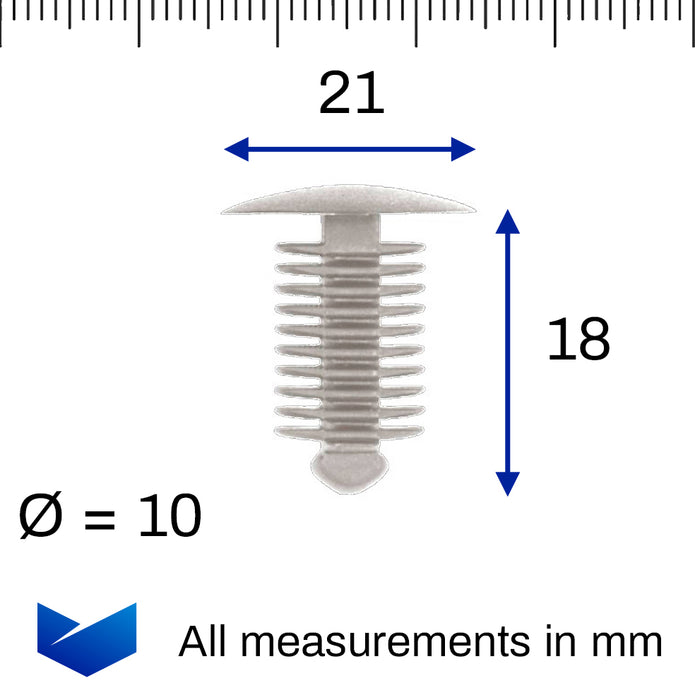 Fir Tree Trim Clip, 9-10mm Hole, 18mm Head, Grey - image 2
