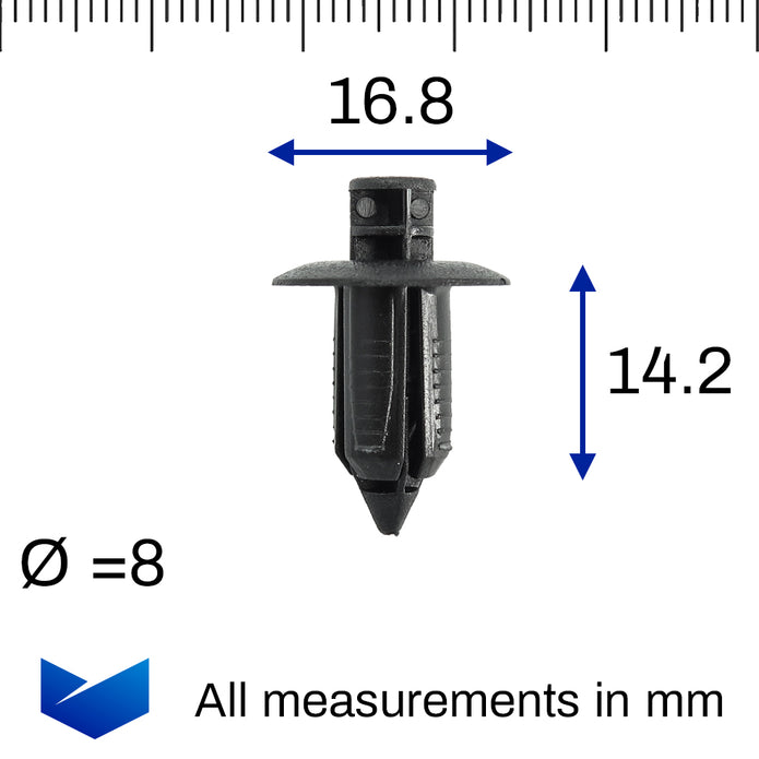 Push Fit Plastic Rivet, 8mm Hole, 16mm Collar, Black - image 2