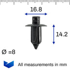 Push Fit Plastic Rivet, 8mm Hole, 16mm Collar, Black - image 2