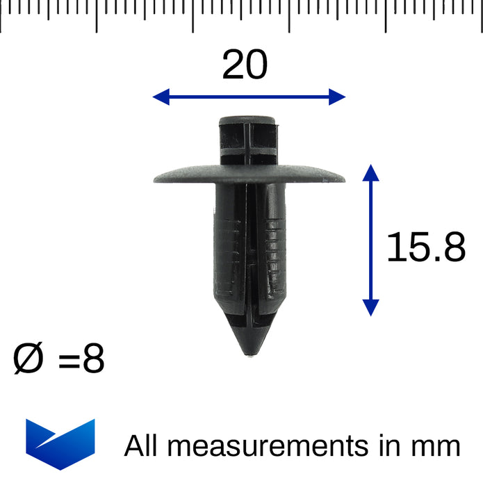 Push Fit Plastic Rivet, 8mm Hole, 21mm Collar, Black - image 2