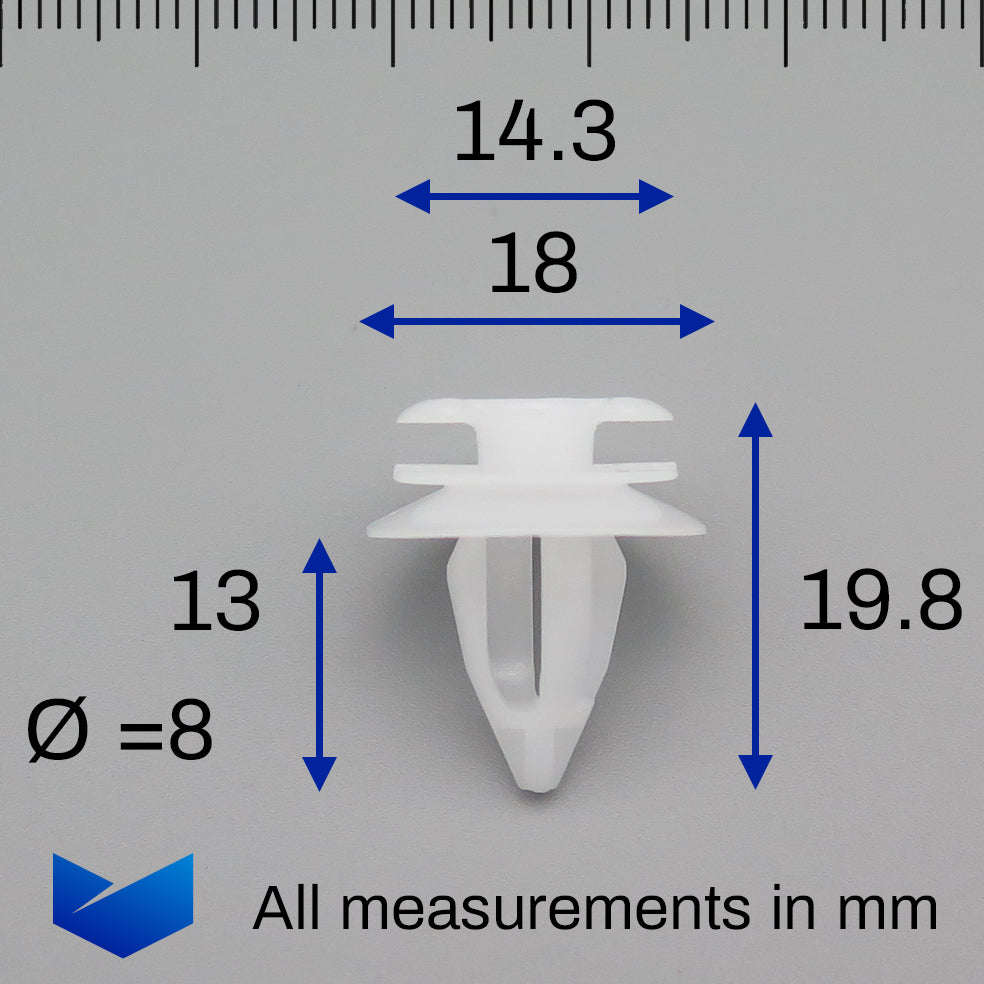 Interior Trim Panel Clip, 8mm, White - image 2