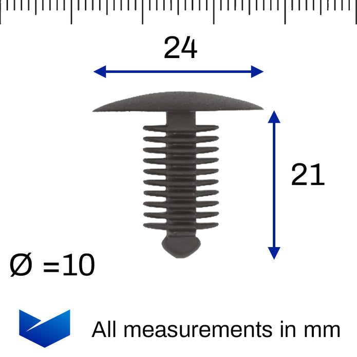 Fir Tree Trim Clip, 9-10mm Hole, 24mm Head, Black - image 2