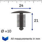 Fir Tree Trim Clip, 9-10mm Hole, 24mm Head, Black - image 2