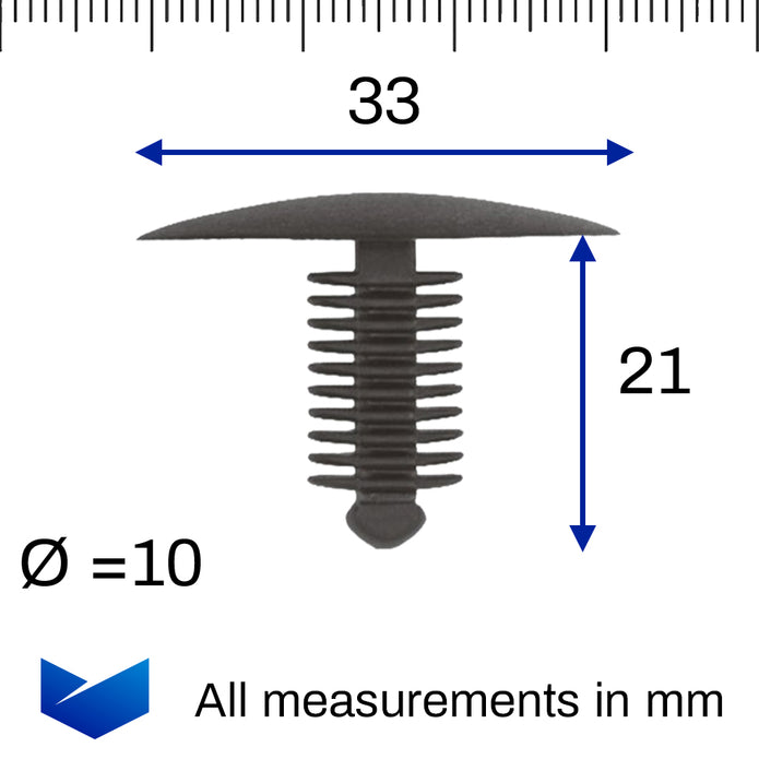 Fir Tree Trim Clip, 9-10mm Hole, 33mm Head, Black - image 2