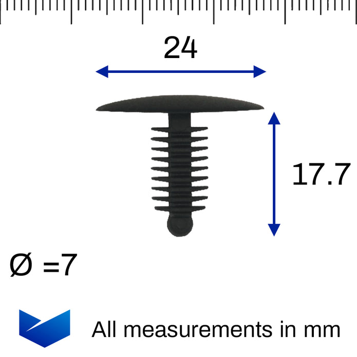 Fir Tree Trim Clip, 6-7mm Hole, 24mm Head, Black - image 2