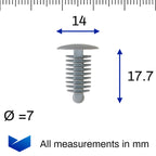 Fir Tree Trim Clip, 6-7mm Hole, 14mm Head, Grey - image 2