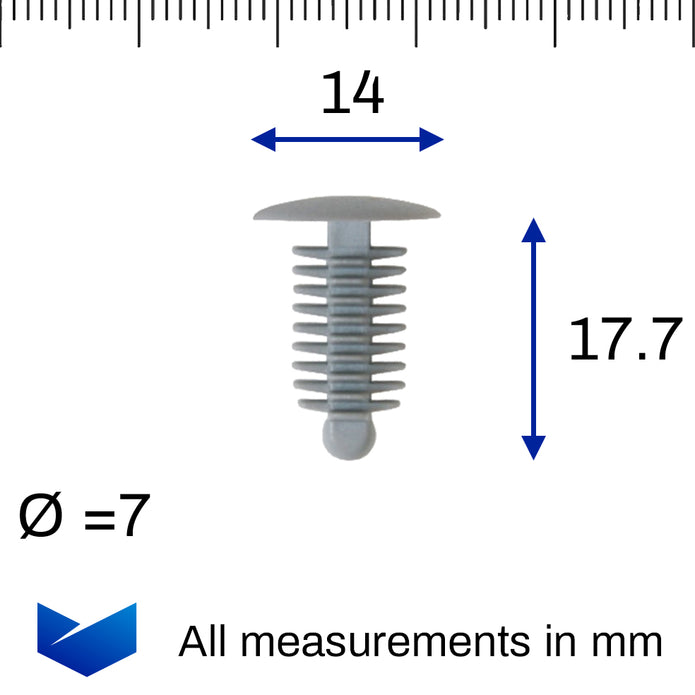 Fir Tree Trim Clip, 6-7mm Hole, 14mm Head, Grey - image 2