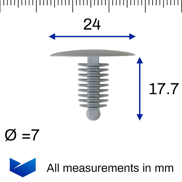 Fir Tree Trim Clip, 6-7mm Hole, 24mm Head, Grey - image 2