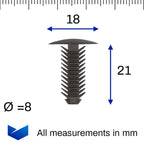 Fir Tree Trim Clip, 7-8mm Hole, 18mm Head, Black - image 2