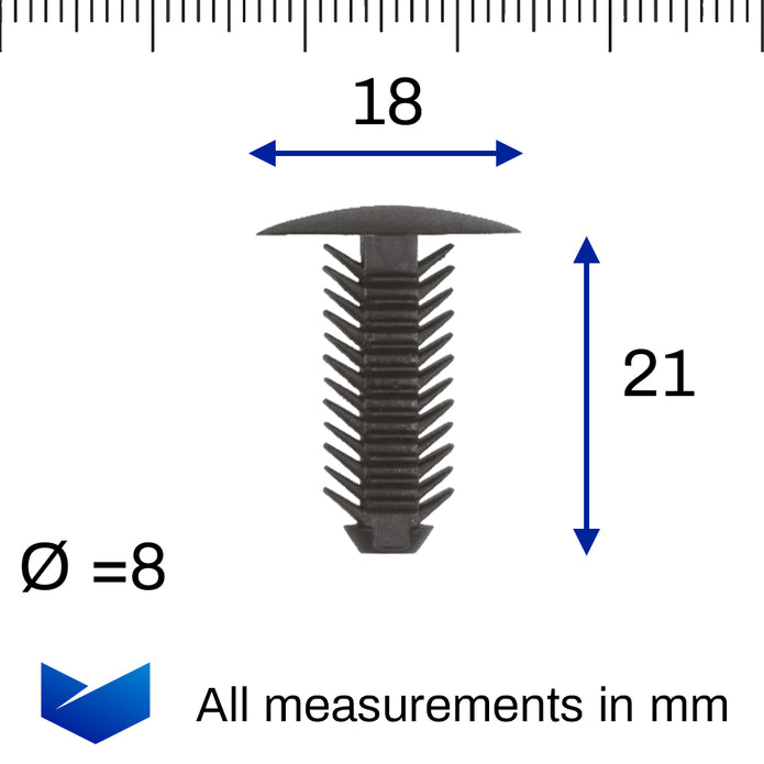 Fir Tree Trim Clip, 7-8mm Hole, 18mm Head, Black - image 2