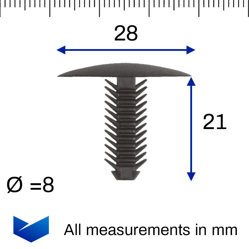Fir Tree Trim Clip, 7-8mm Hole, 28mm Head, Black - image 2