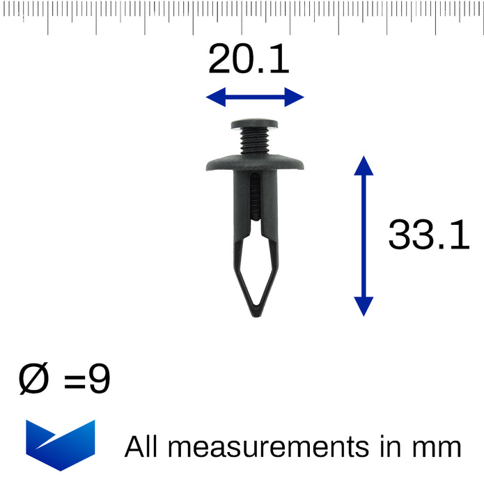 Screw Fit Plastic Rivet, 9mm Hole, 20mm Collar, Black - image 2