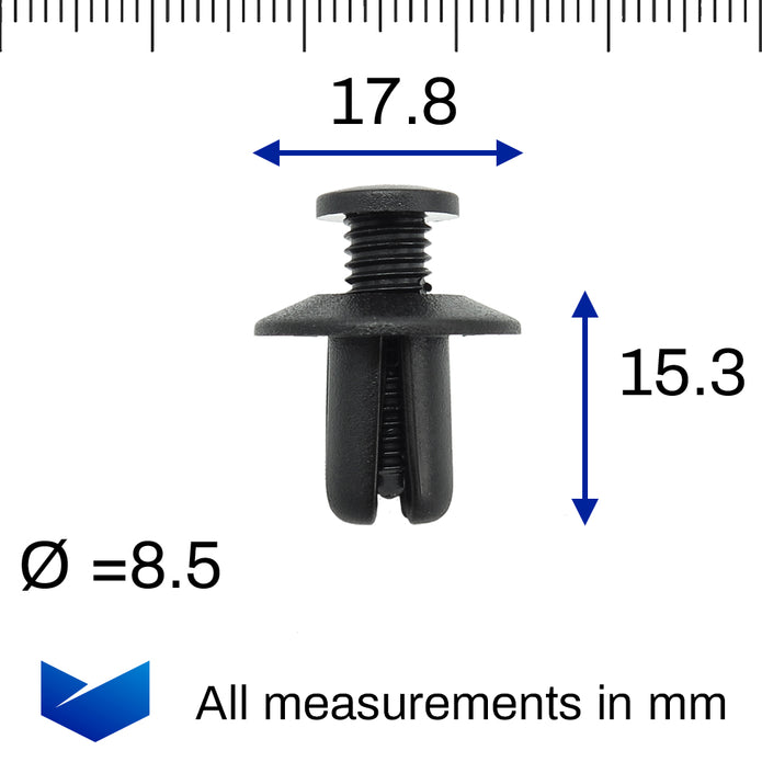 Screw Fit Plastic Rivet, 8mm Hole, 18mm Collar, Black - image 2