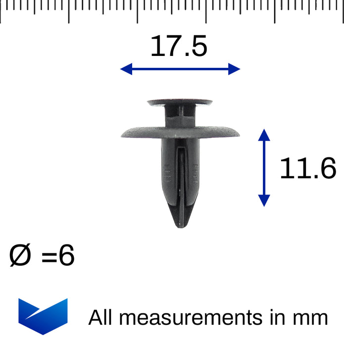 Push Fit Plastic Rivet, 6mm Hole, 18mm Collar, Black - image 2