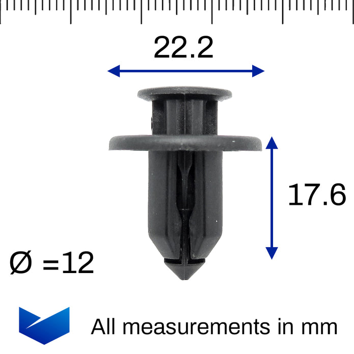 Push Fit Plastic Rivet, 12mm Hole, 22mm Collar, Black - image 2