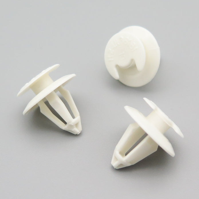 Interior Trim Clip, 8mm Hole, White with Crescent Head