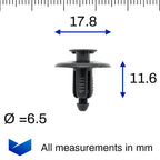 Push Fit Plastic Rivet, 6.5mm Hole, 18mm Collar, Black - image 2