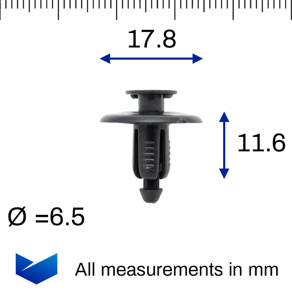Push Fit Plastic Rivet, 6.5mm Hole, 18mm Collar, Black - image 2