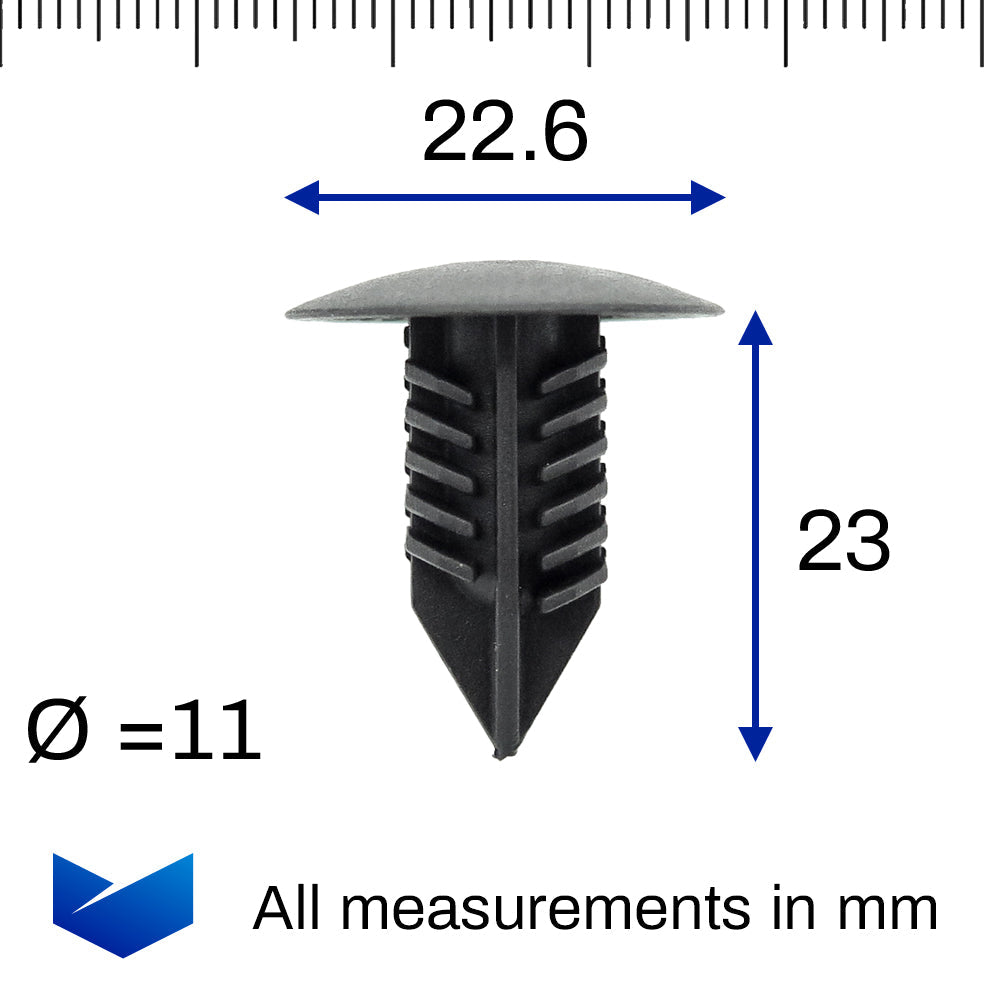 Fir Tree Clip, 10-11mm Hole, 23mm Head, Black - image 2