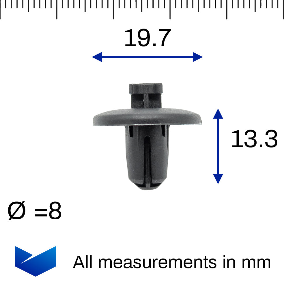 Push Fit Plastic Rivet, 8mm Hole, 20mm Collar, Black - image 2