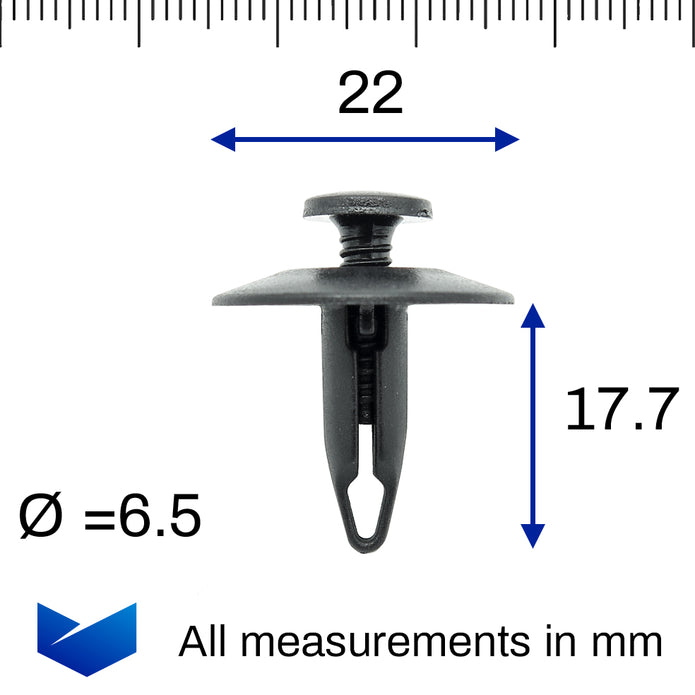 Screw Fit Plastic Rivet, 6.5mm Hole, 22mm Collar, Black - image 2