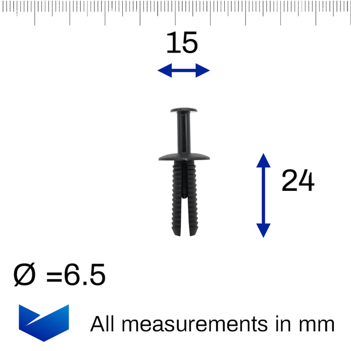 Push Fit Plastic Rivet, 6mm Hole, 15mm Collar, Black - image 2