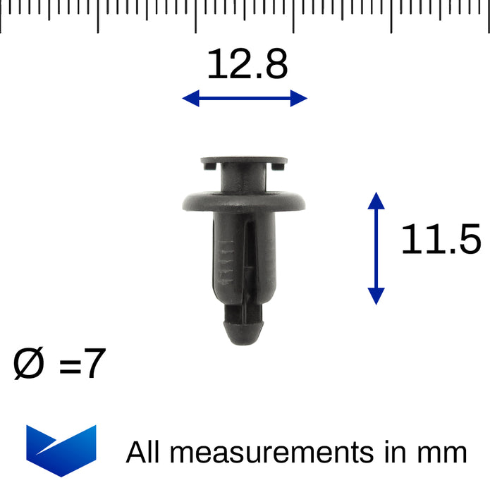 Push Fit Plastic Rivet, 6.5mm Hole, 12mm Collar, Black, Easy Release - image 2