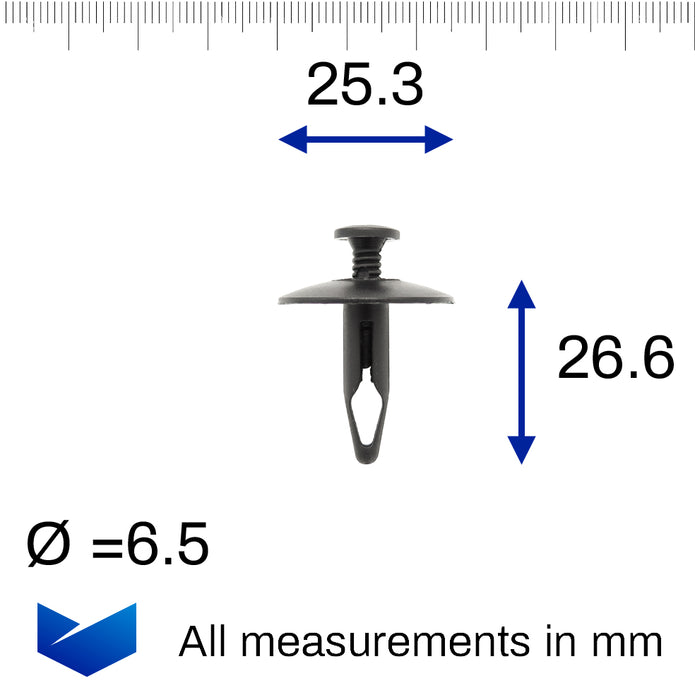 Screw Fit Plastic Rivet, 6mm Hole, 25mm Collar, Black - image 2