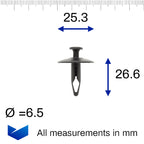 Screw Fit Plastic Rivet, 6mm Hole, 25mm Collar, Black - image 2