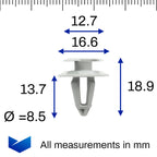 Interior Trim Panel Clip, 8mm Hole, Grey - image 2